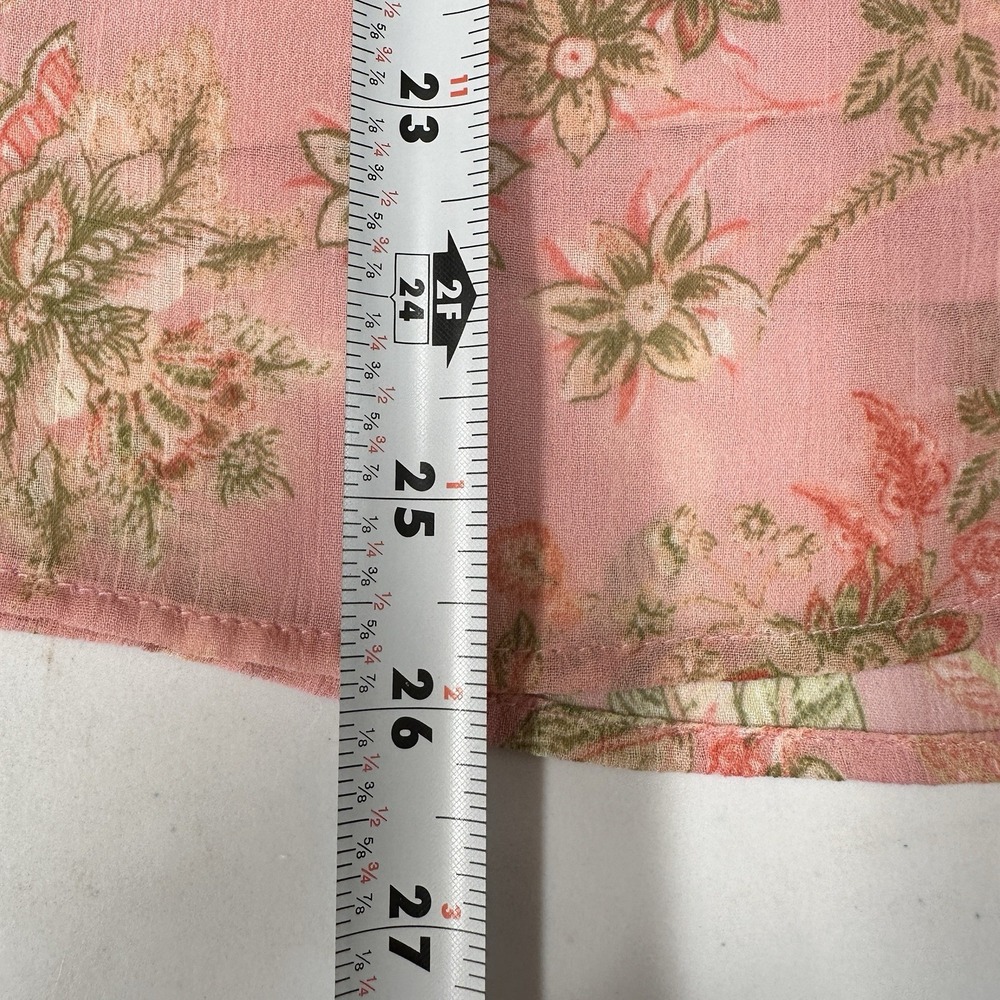 Joie Boho Floral Blouse Women Size M Pink Tie Neck Smocked Cuffs - Picture 9 of 12